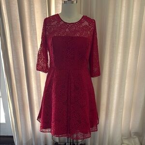 Monique Lhuillier Red Fit and Flare Midi Dress